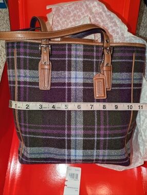 Vintage 2010 Authentic Coach Purple Crusher Wool And Leather Tote